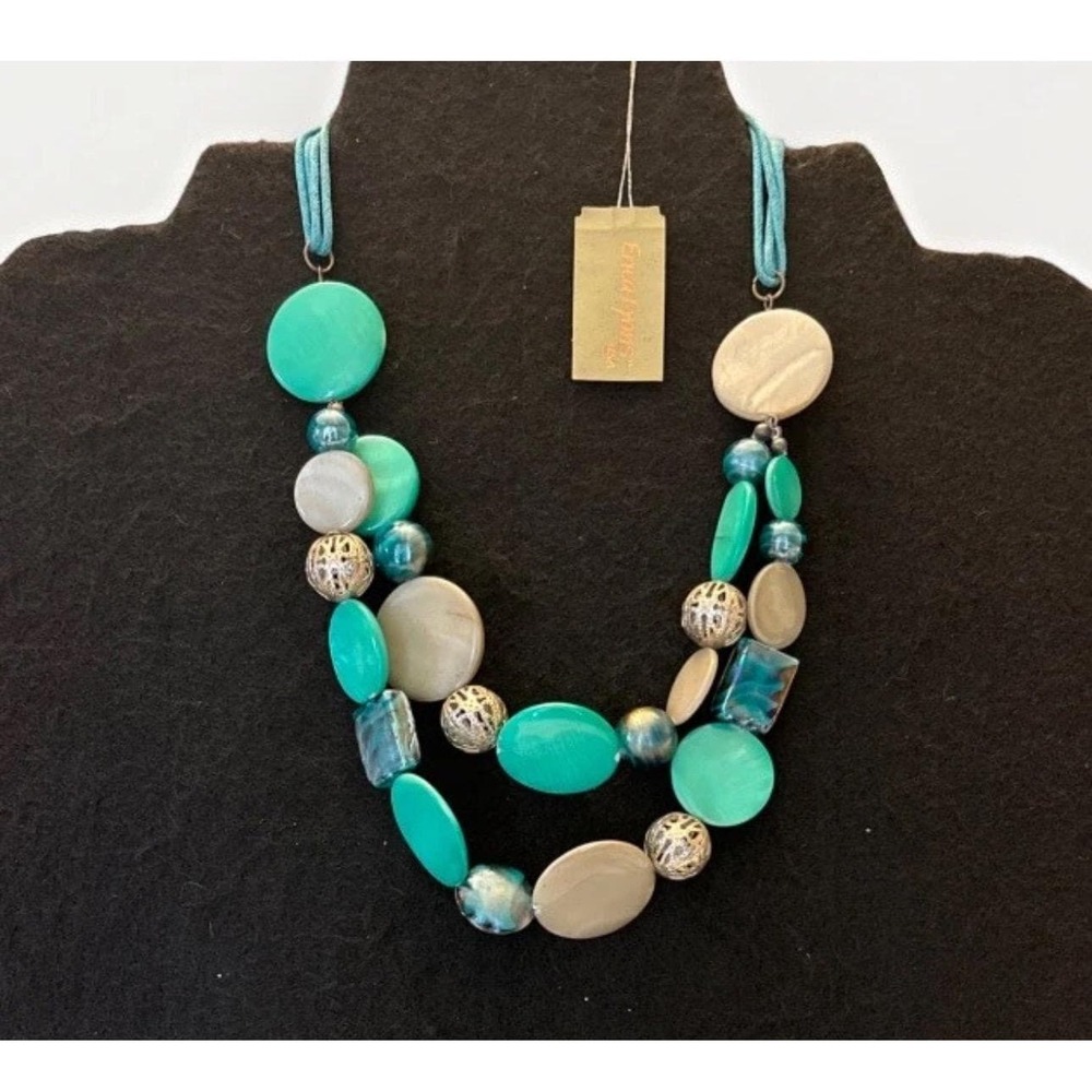 Erica Lyons Turquoise & Gray Statement Necklace Silver-Tone Beaded 18 - 21"